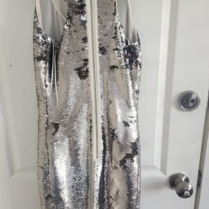 Pinko Shimmering Silver Sequin Mini Dress